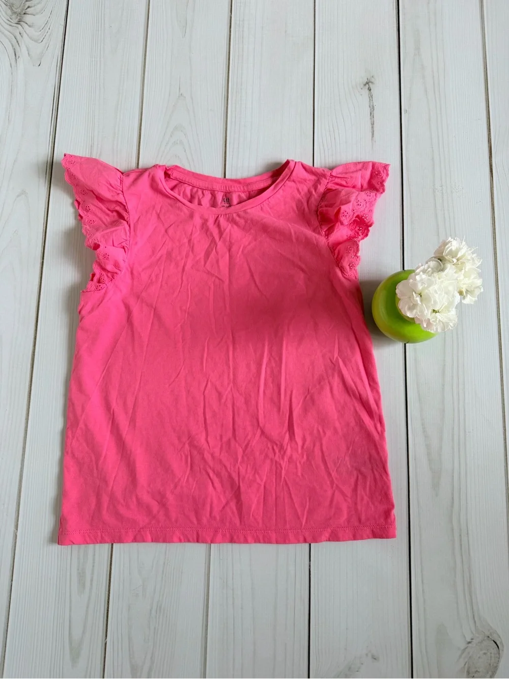 Girls Pink Ruffle Sleeve Tee - Unbranded
